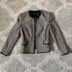 Tweed Hugo Boss Jacket with Faux Leather Accents, Size 2